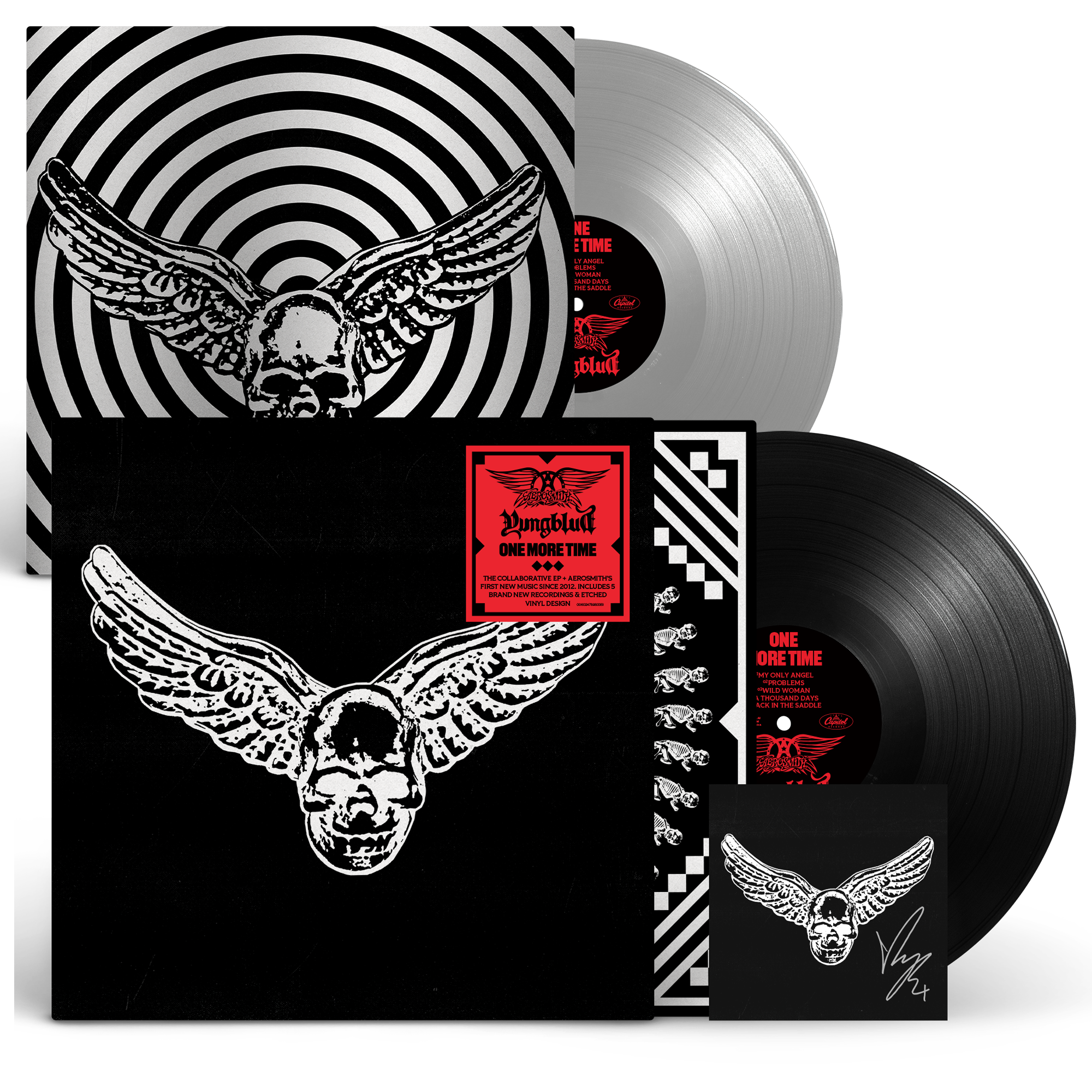 Aerosmith & YUNGBLUD - One More Time - Silver Vinyl (YUNGBLUD Store Exclusive), Black Vinyl + Signed Art Card