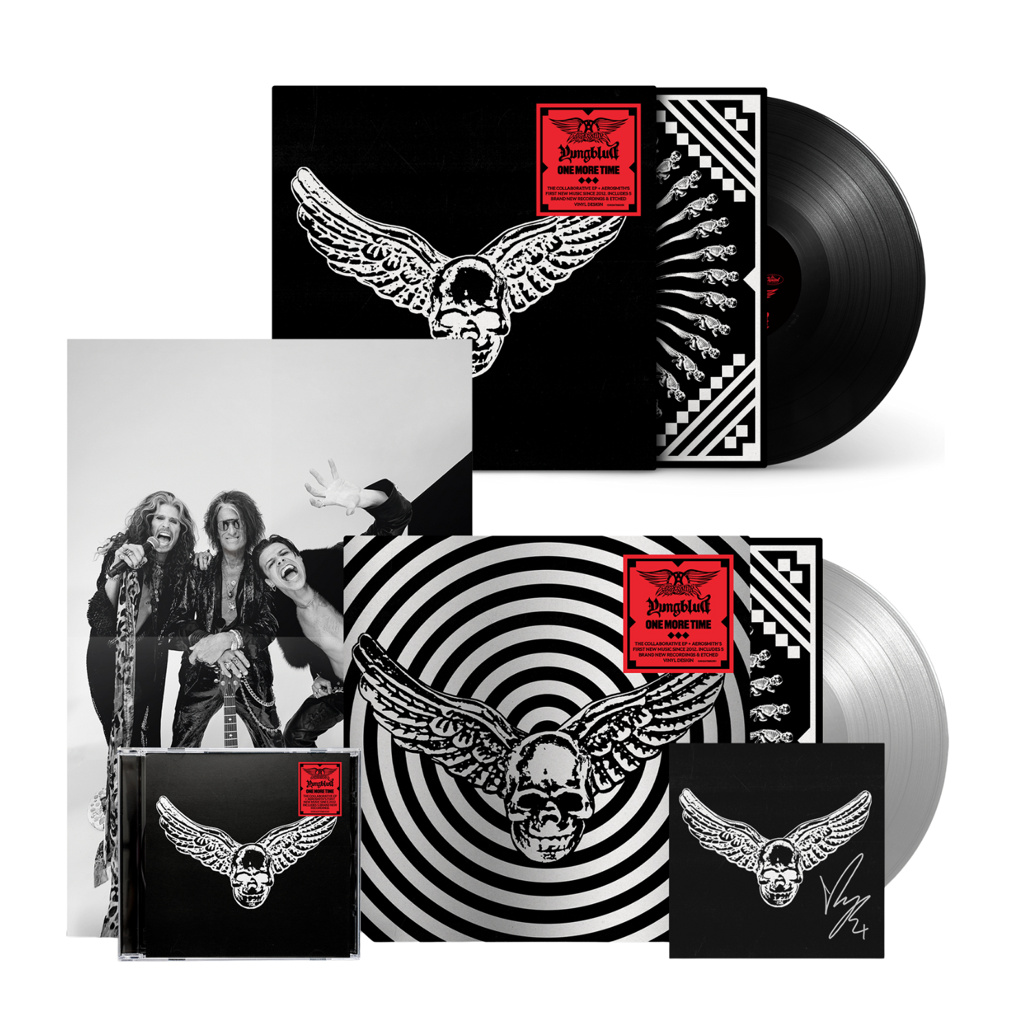 Aerosmith & YUNGBLUD - One More Time - Silver Vinyl (YUNGBLUD Store Exclusive), Black Vinyl, CD + Signed Art Card