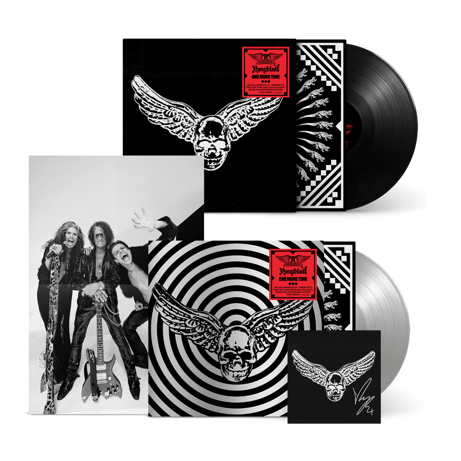 Aerosmith & YUNGBLUD - One More Time - Silver Vinyl (YUNGBLUD Store Exclusive), Black Vinyl + Signed Art Card