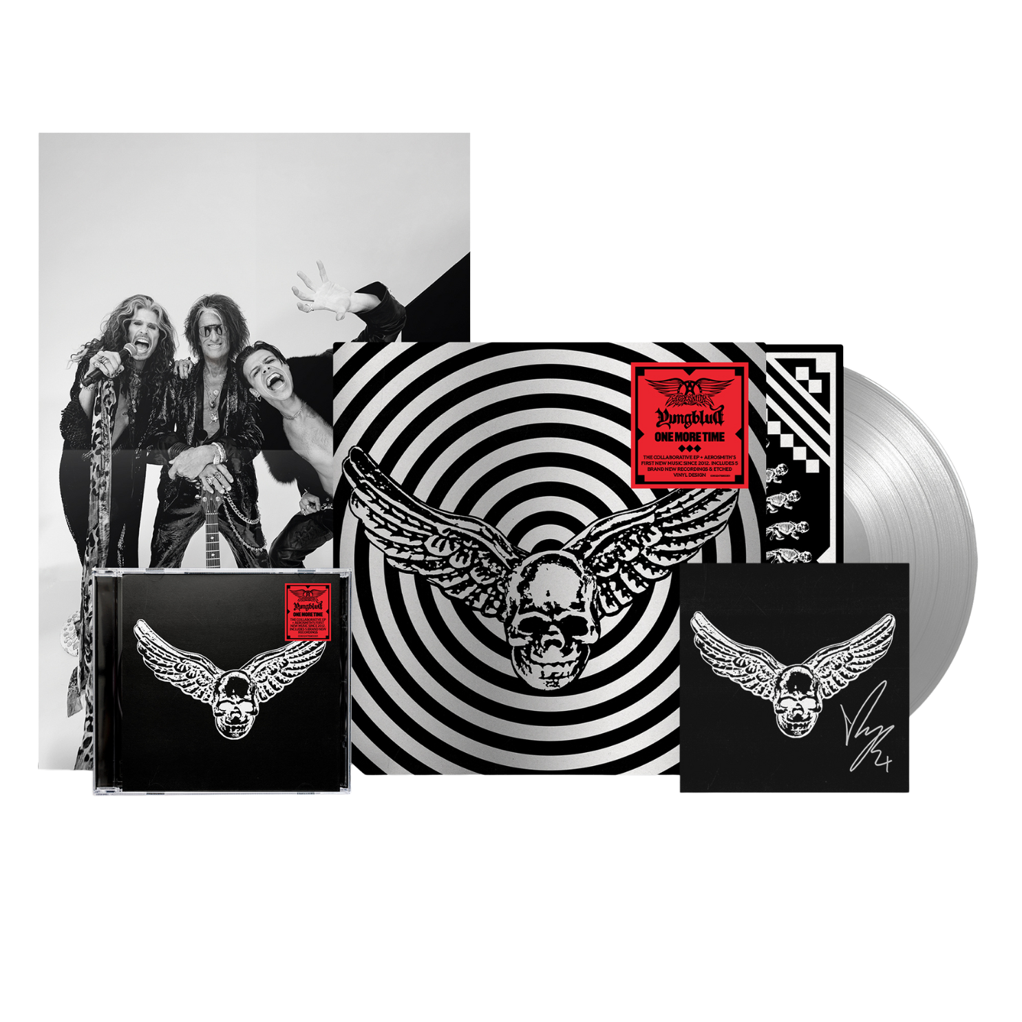 Aerosmith & YUNGBLUD - One More Time - Silver Vinyl (YUNGBLUD Store Exclusive), CD + Signed Art Card