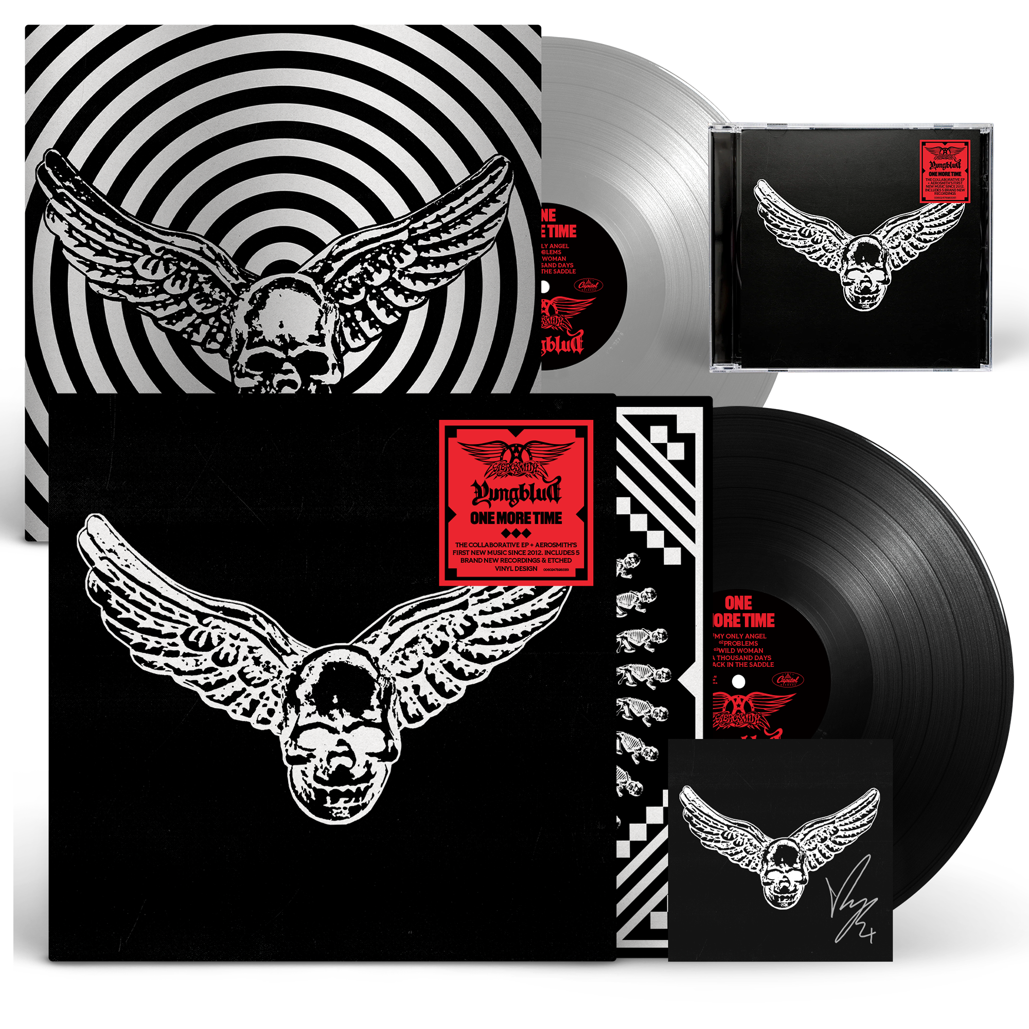 Aerosmith & YUNGBLUD - One More Time - Silver Vinyl (YUNGBLUD Store Exclusive), Black Vinyl + Signed Art Card